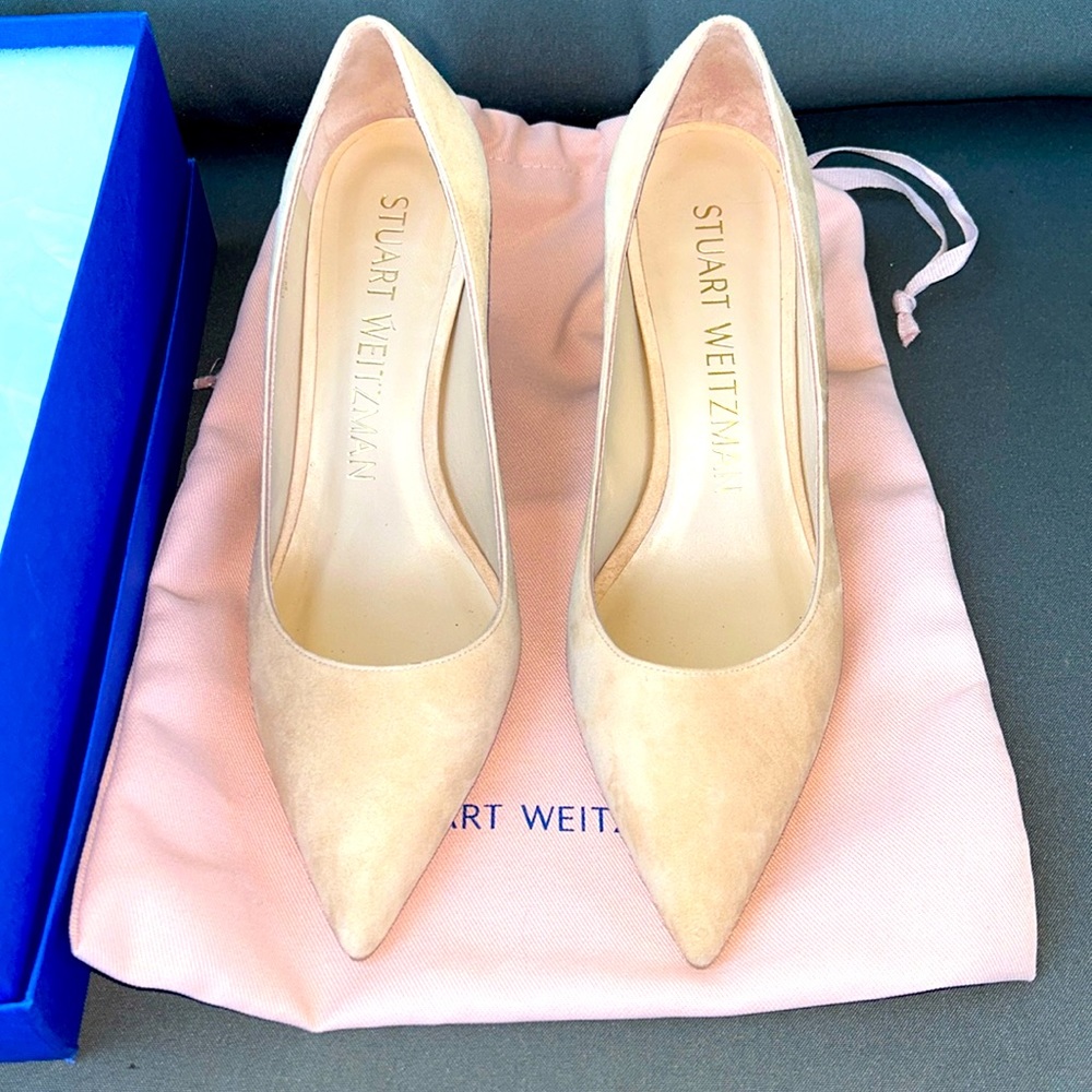 Stuart Weitzman Nude Suede Pointed-Toe Pumps